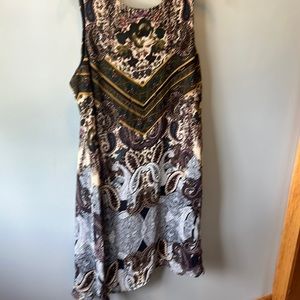 One piece dress lined.  Black green burgundy yellow. Size 12. Never worn new